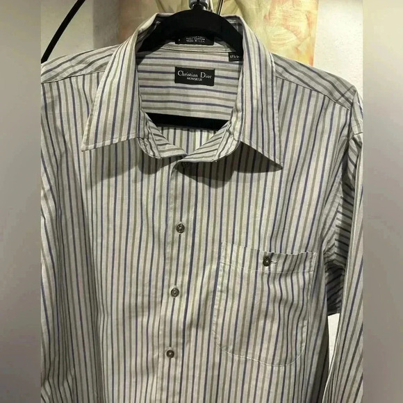Christian Dior button up stripe shirt size 17.5/35 - Picture 4 of 10